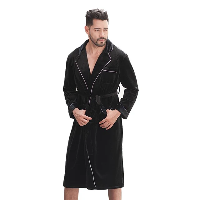 Europe Men's Autumn Winter Gold Velvet Long Bathrobes Male Classic