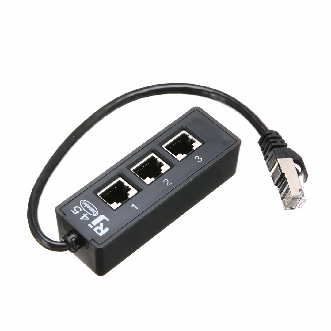 Mayitr 1 To 3 Socket Ethernet Network Male To Female Cable Black LAN RJ45 Plug Splitter Extender Cables Adapter Connector