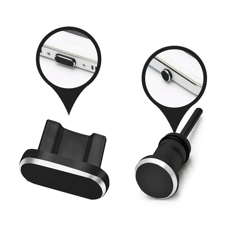 1Set Metal Dust Plug Phone Accessories Micro Charging Port + 3.5mm Earphone jack Plug For Android Samsung Xiaomi LG Cellphone