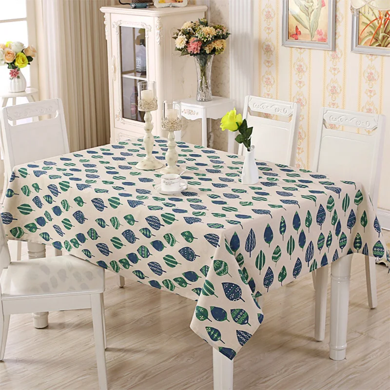 Quality Cotton Linen Table Cloth Small Fresh Leaves Printing Party