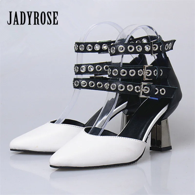 

Jady Rose Women Pointed Toe Metal Decor Summer Sandals High Heel Shoes Woman Ankle Straps Women Pumps Stiletto Valentine Shoes
