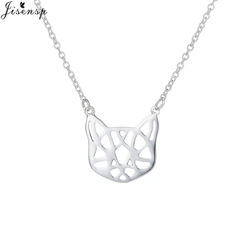 Simple Design Origami Cat Pendant Necklace Hollow Kitty Choker Necklaces Animal Cat Jewelry Women Girls Birthday Gift