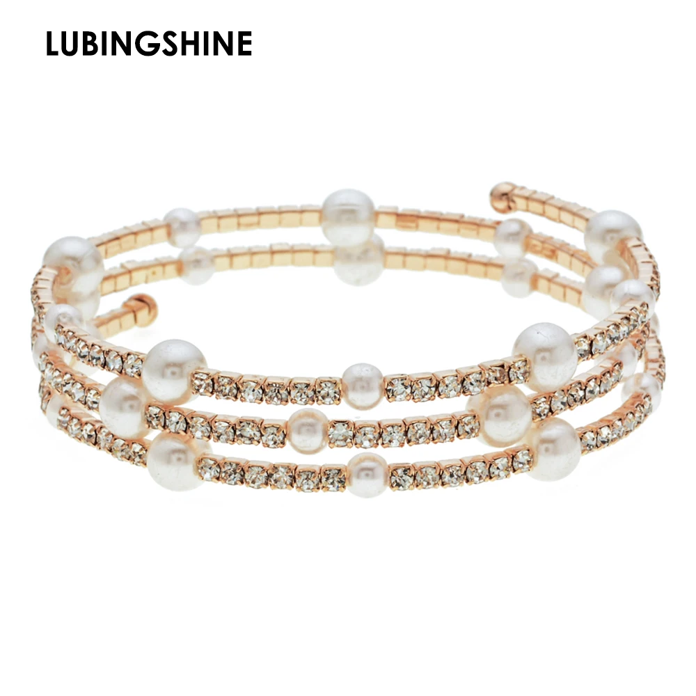 

Romantic Gold Color Crystal Bracelets&Bangles Imitation Pearls Multilayer Bracelet Cuff Wristband Jewelry for Women pulseras