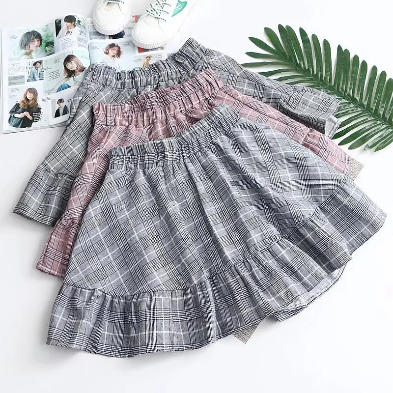 

Cute Summer Autumn Women Skirt High Waist Plaid Mini Cotton Skirts Elegant Cute Kawaii Ruffles Girl Skirt DS62