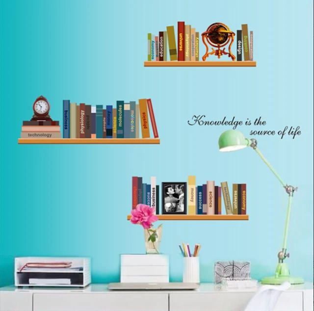 Bookshelf Study School Wall Sticker Cartoon For Kids Room Wall Decor