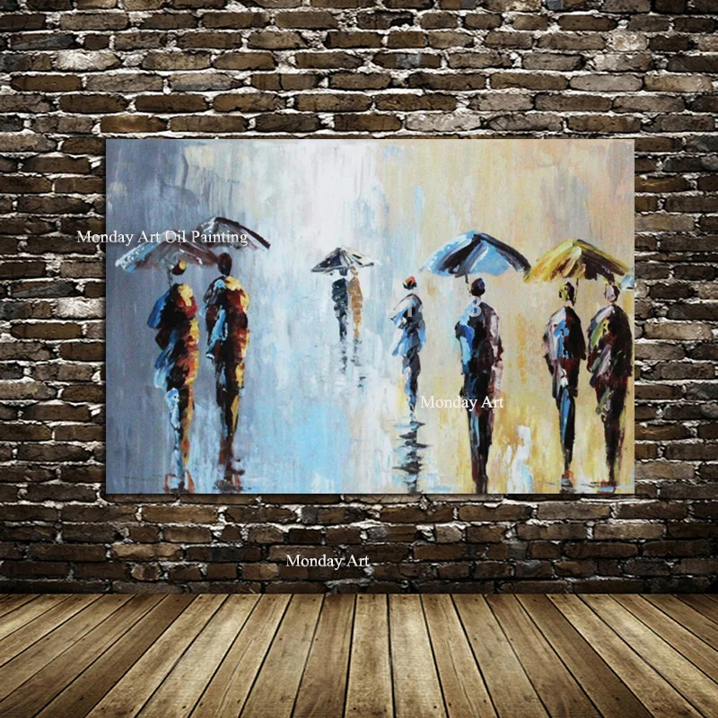 

100%Hand-painted Oil Painting Canvas Knife Abstract Rain Scenery Painting Pictures Of The Sitting Room Dining-room Wall No Frame