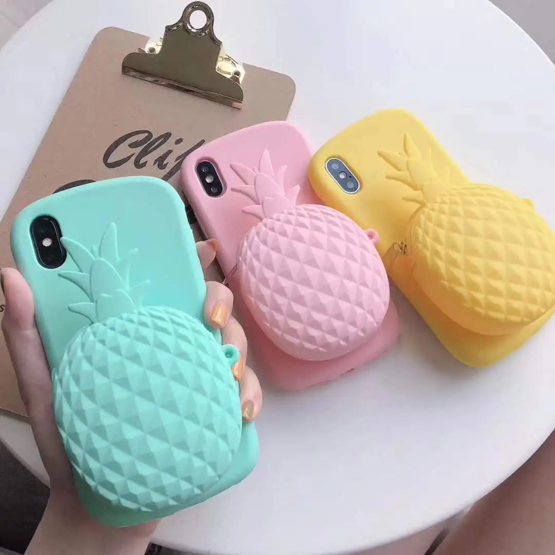 

Cute Pineapple Zipper Wallet Phone Case for Apple iPhone XR XS X 6 6S 7 8 Plus XS Max Coin Purse Storage Bag Soft Silicone Cover