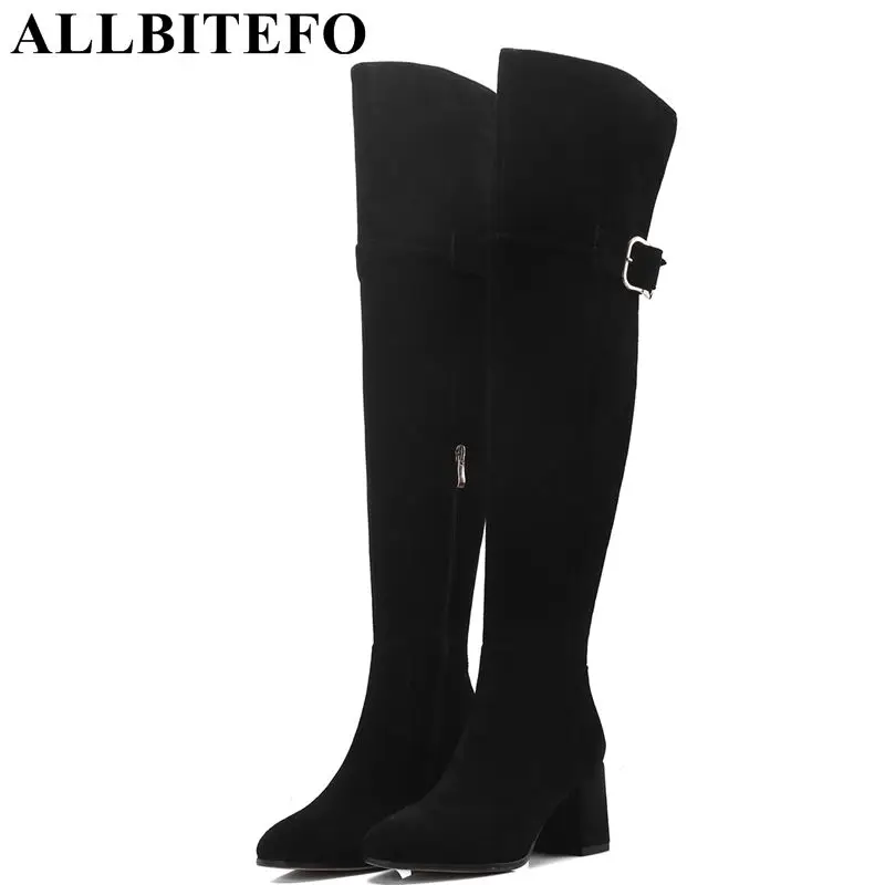 

ALLBITEFO fashion sexy Nubuck leather women over the knee boots thick heel women boots winter snow girls shoes size:33-41