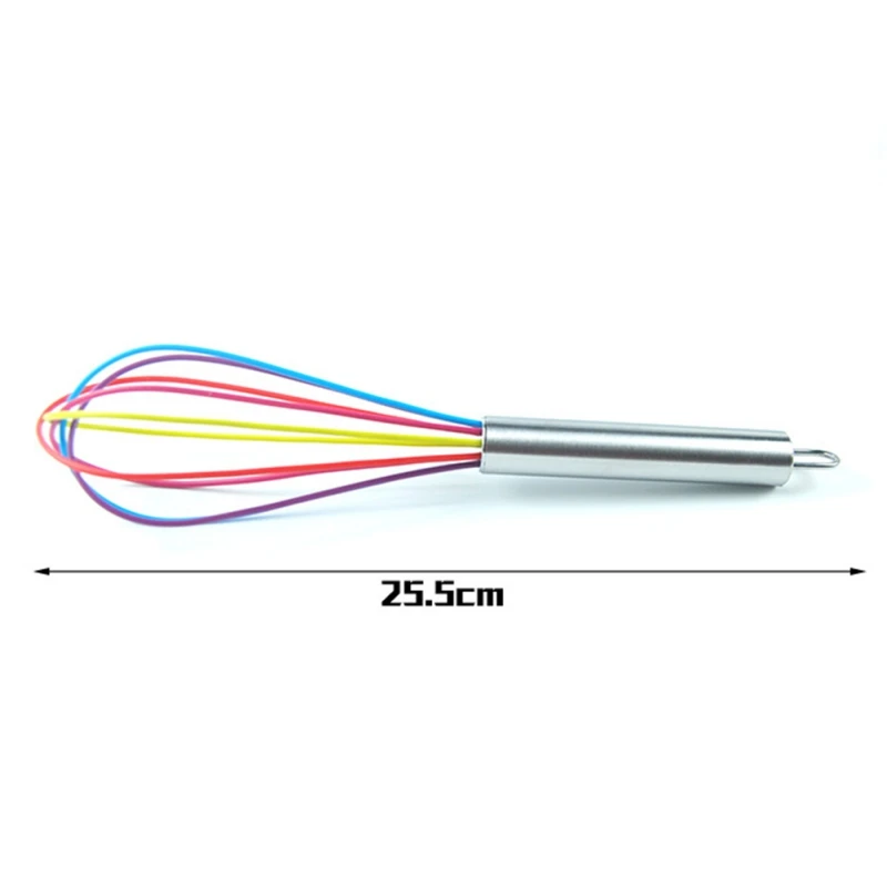 Хроматический 8 дюймов 10 дюймов 12 дюймов силиконовый венчик из нержавеющей стали Ручка яичный блендер ручной бытовой яиц - Цвет: 25.5 cm  as pic