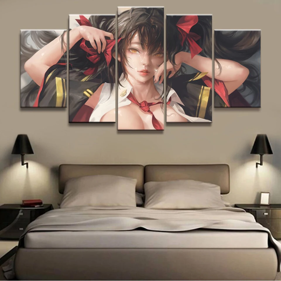 

Prints Pictures Home 5 Panel Animation Girl Wall Art Sexy Character Modular Poster Painting On Canvas Living Room Decor Framed