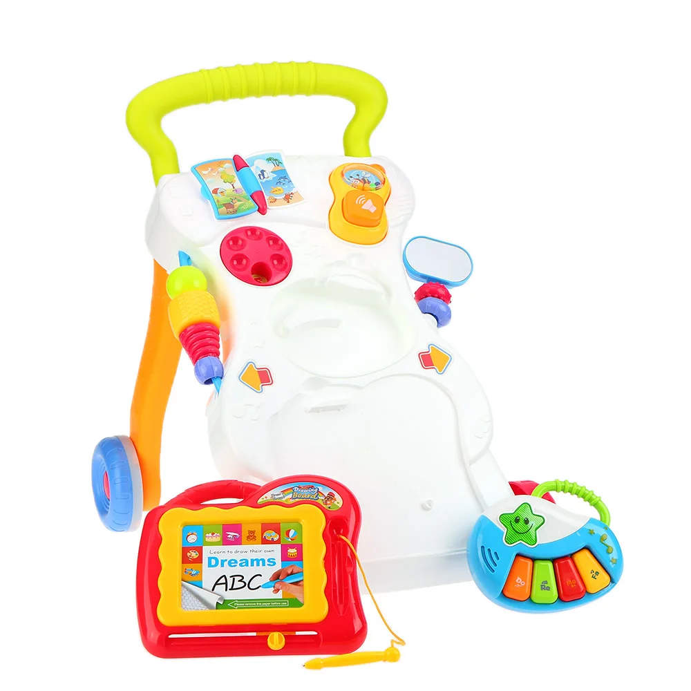

Children Balance Baby Walker with Wheel Music Multifuctional Toddler Trolley Sit-to-Stand Trolley with Adjustable screw