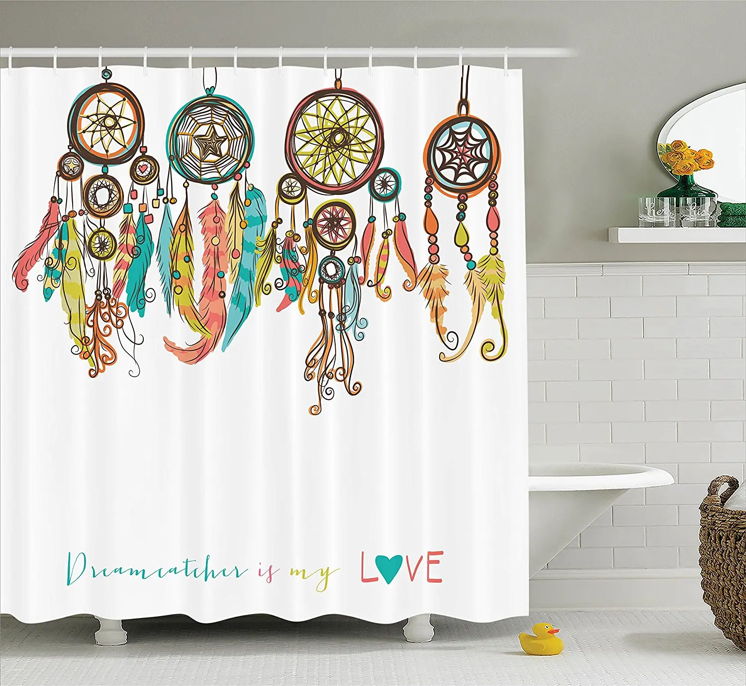 Native American Shower Curtain Colorful Ethnic Dreamcatchers Native