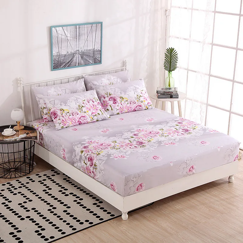 

Fitted Sheet Mattress Cover Four Corners With Elastic Band 100% Polyester Bed Sheet Printing Bedding Sheet with Rubber Band