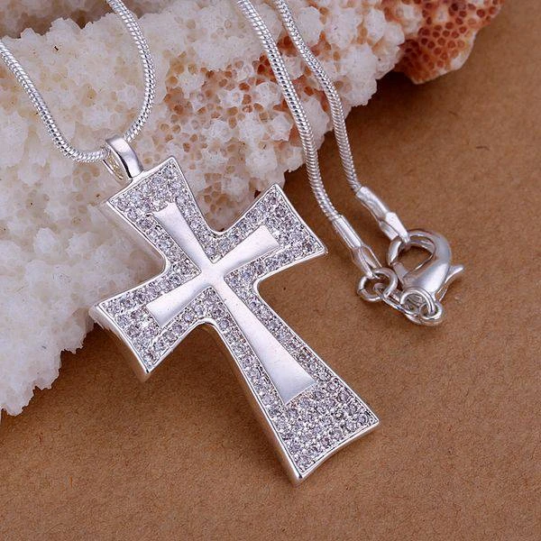 

P240 Free Shipping 925 sterling silver Necklace, silver plated fashion jewelry Insets large square cross /asrajjya cfiakwpa