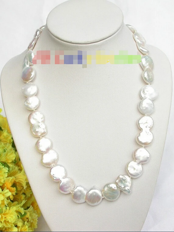 

FREE SHIPPING>>>@@ > HUGE 26mm natural twinborn coin white Reborn keshi pearls necklace j7895^^^@^Noble style Natural Fine jewe