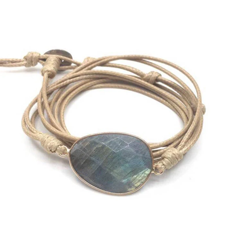 Натуральный камень веревка обруча браслет из Лабрадорита Бохо длинный браслет дружбы уникальный ручной работы Этнические браслеты для женщин - Окраска металла: Tan