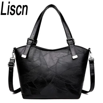 

2019 Cow Leather Handbags Women's Large Capacity Tote Women Hobos Crossbody Bags Crossbody Bags Female Vintage Patchwork Bags