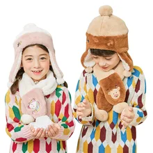 Kocotree fashion children hat scarf suit boy girl winter hat scarf two sets of baby wool ear cover kids cute unicorn hat