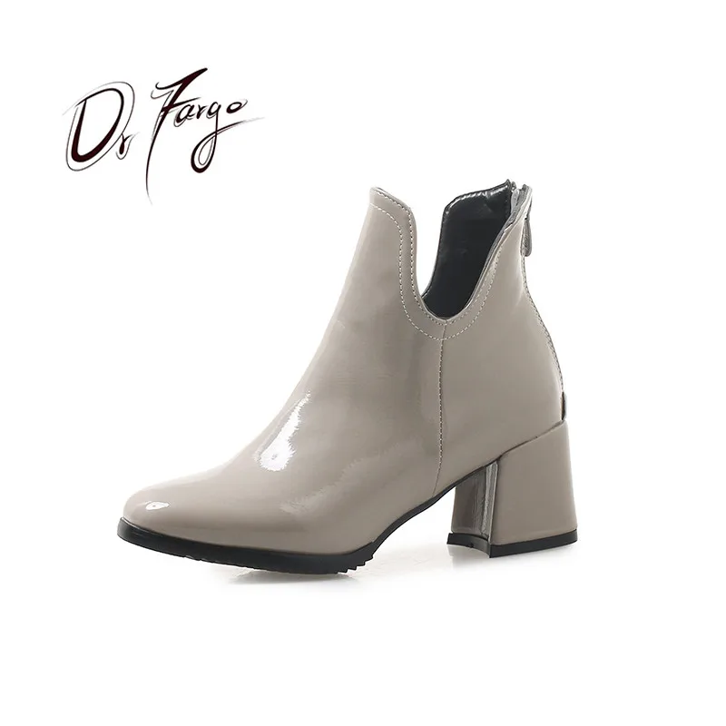 

DRFARGO Women Boots Shoes Women High Heels Ankle Boots Zipper Square Toe Patent Leather Boots Ladies Shoes Large Size 42 43