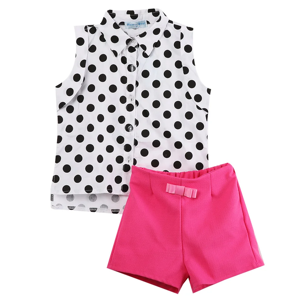 

Summer 2PCS Girls Baby Kids Polka Dot Sleeveless Tops+Solid Shorts Fashion Outfit Clothes Set 1-6Years