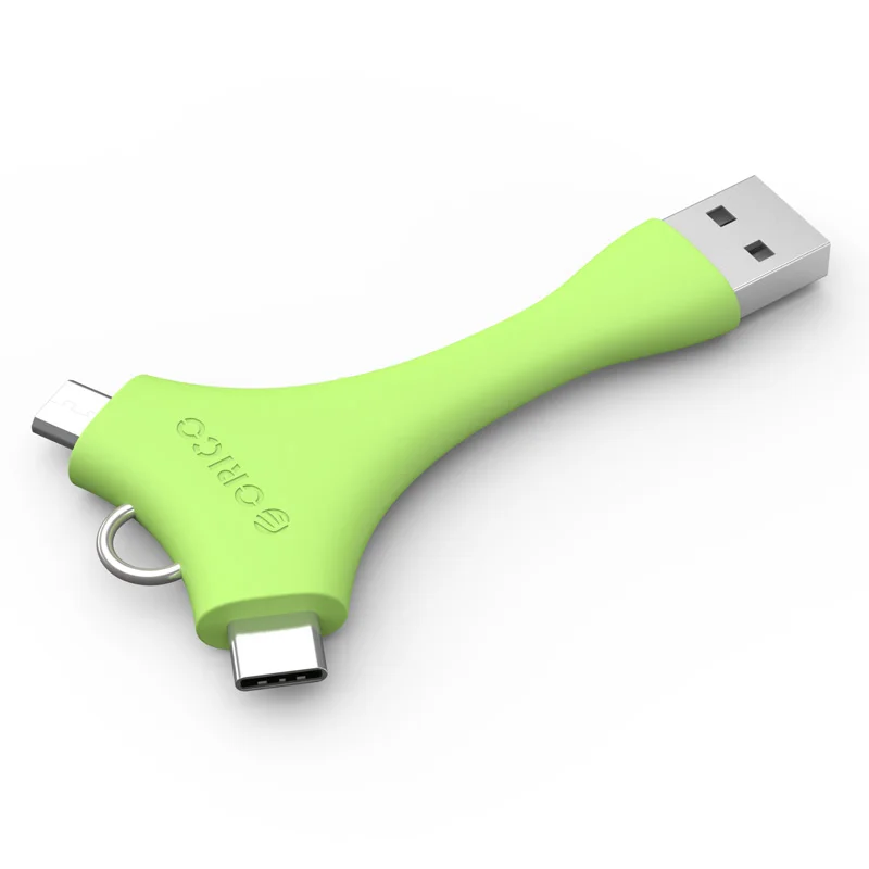 ORICO C1 2 в 1 USB кабель с двумя портами Micro B+ кабель type-C портативный кабель для зарядки и синхронизации данных для Xiaomi huawei с кольцом для ключей - Цвет: Green