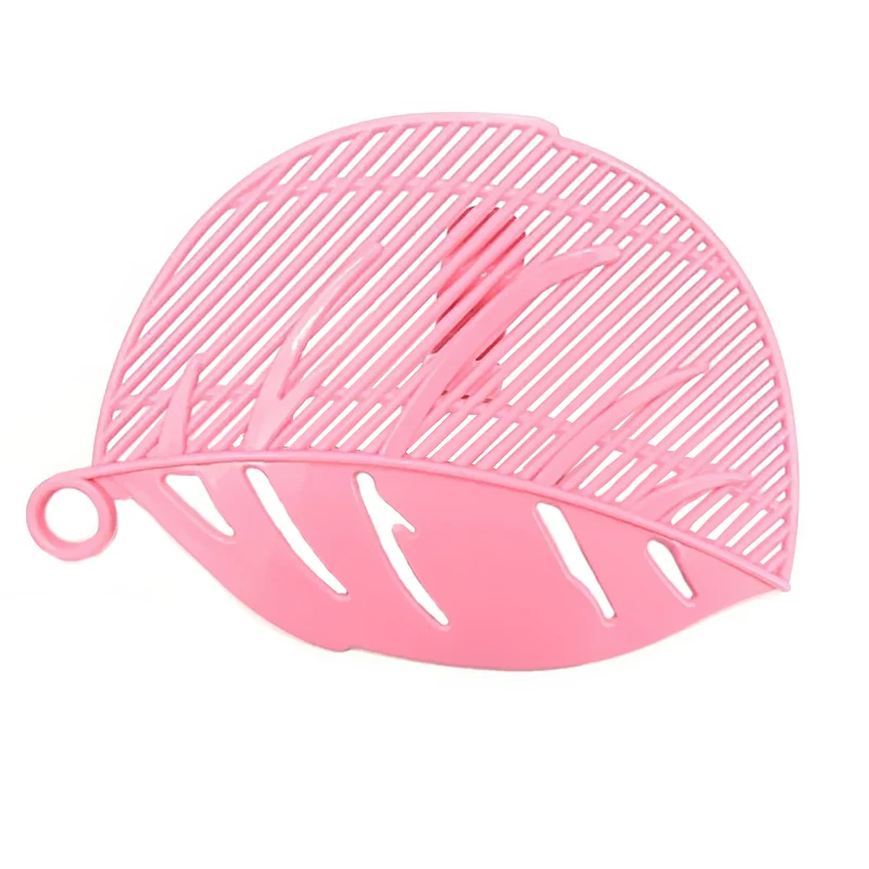 Kitchen Tool Snap-on Leaf Shape Drain Board Retaining Rice Vegetable Noodle Plastic Filter Block Rice Cleaning Strainer Gadgets - Color: Pink