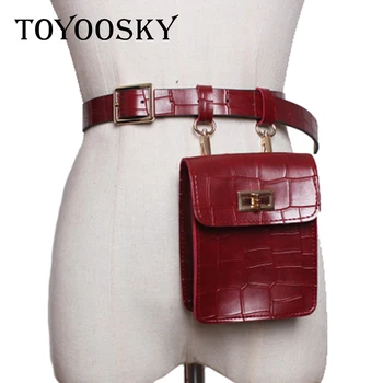 

New Women Belt Crocodile Pattern PU Belt Mini Fanny Bum Pack Detachable Belt For Women Black Red Litchi Snake Pattern