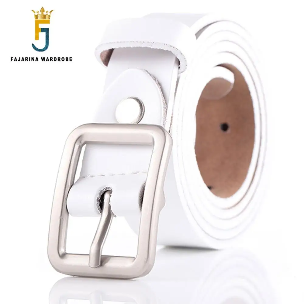 

FAJARINA Quality Cowhide Ladies Cowskin Leather Female All-match Retro Simple Clasp Style Belts for Women White Styles N17FJ496