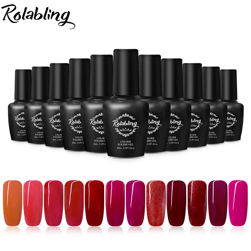 

Rolabling Red Series Gel Nail Polish Top Base Coat UV LED Lamp Soak off Nail Art Lacquer Vernis semi permanant uv Glue