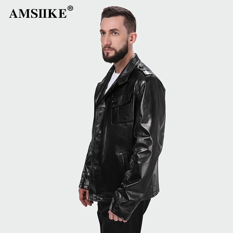 AMSIIKE 2017 Мужская Чёрная Кожаная Куртка Воротник Стойка A13256|jacket jacket|jacket leather jacketjacket