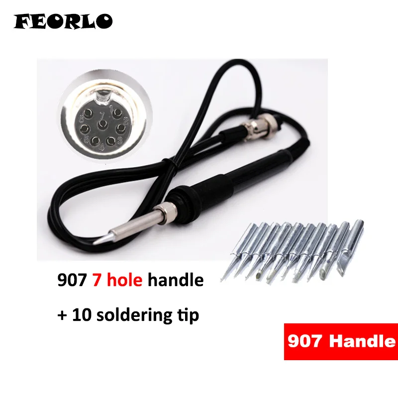 FEORLO 5 pin 5/отверстие/7 отверстие 907 паяльная станция ручка утюга с A1322 керамический нагреватель 24 В с 10 наконечниками паяльника - Цвет: 7hole with 10tip