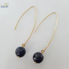 LII Ji черный Agate10mm бусы 925 пробы Серебряные длинные висячие серьги