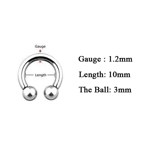 Alisouy, 1 шт., модный шарик подковы, поддельные соски, кольцо для носа, перегородка, нержавеющая сталь, губы, Лабрет, брови, шпильки, пирсинг, ювелирные изделия - Окраска металла: 1.2mm 10mm 3mm