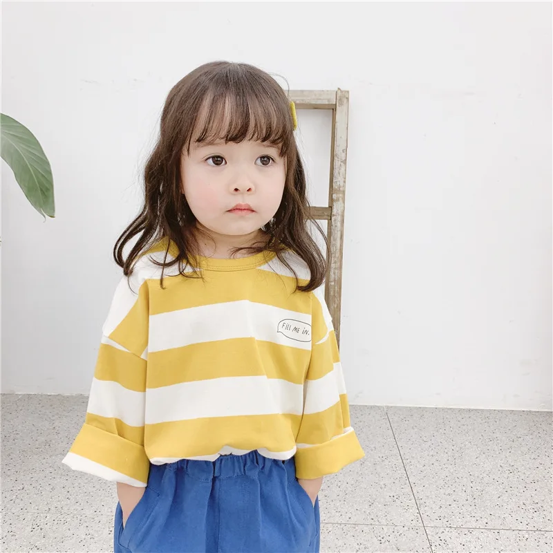 Meninas da Criança Infantil do Bebê do Algodão Unisex Novidades Chegou Listrado T-shirt Estilo Coreano Meninos Tshirts Soltas Casual Crianças Caem Roupas 8 Mamãe e Bebê