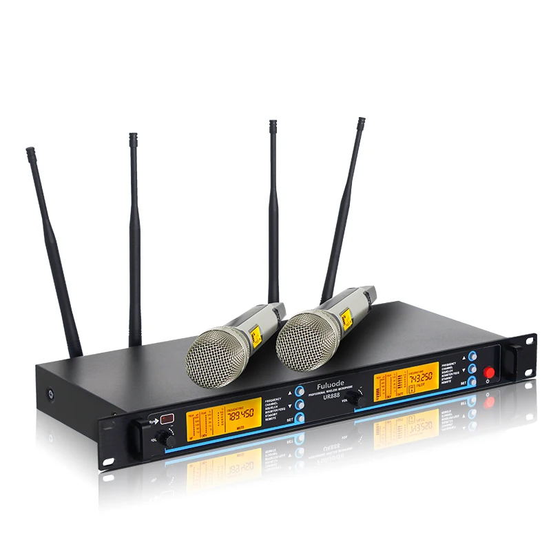  Professional Wireless Microphone Handheld Lavalier Headset Dual Channel True UHF Adjustable Frequen
