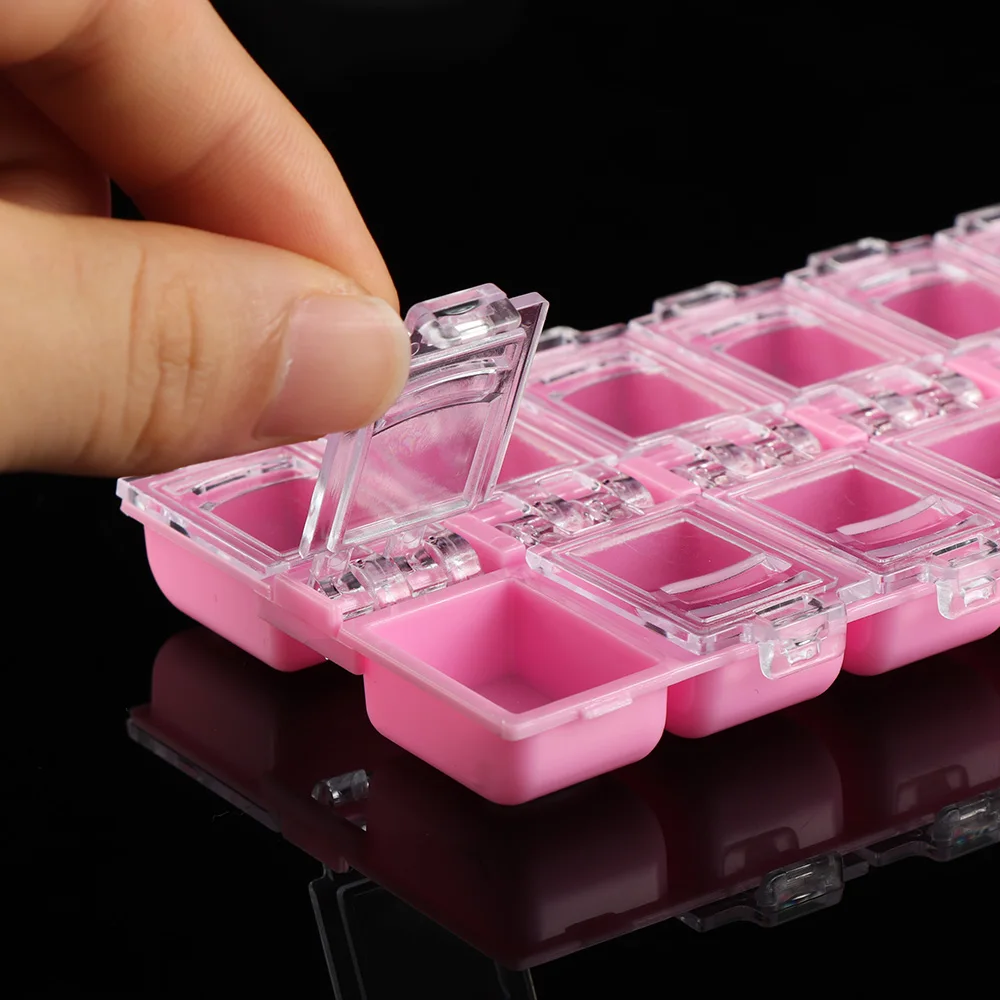 13*7.5cm 12 Grid Plastic Nail Tool Jewelry Storage Box Rhinestone