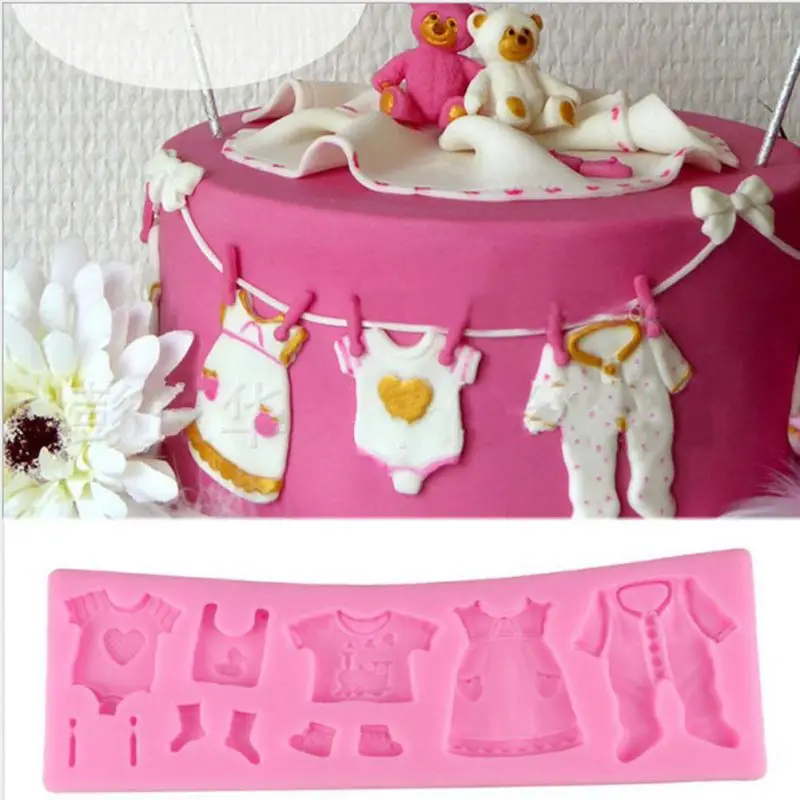 

DIY Silicone Mould Fondant Kitchen Cake Decorating 3D Baby Clothes Shower Mold for Chocolate Baking Tools