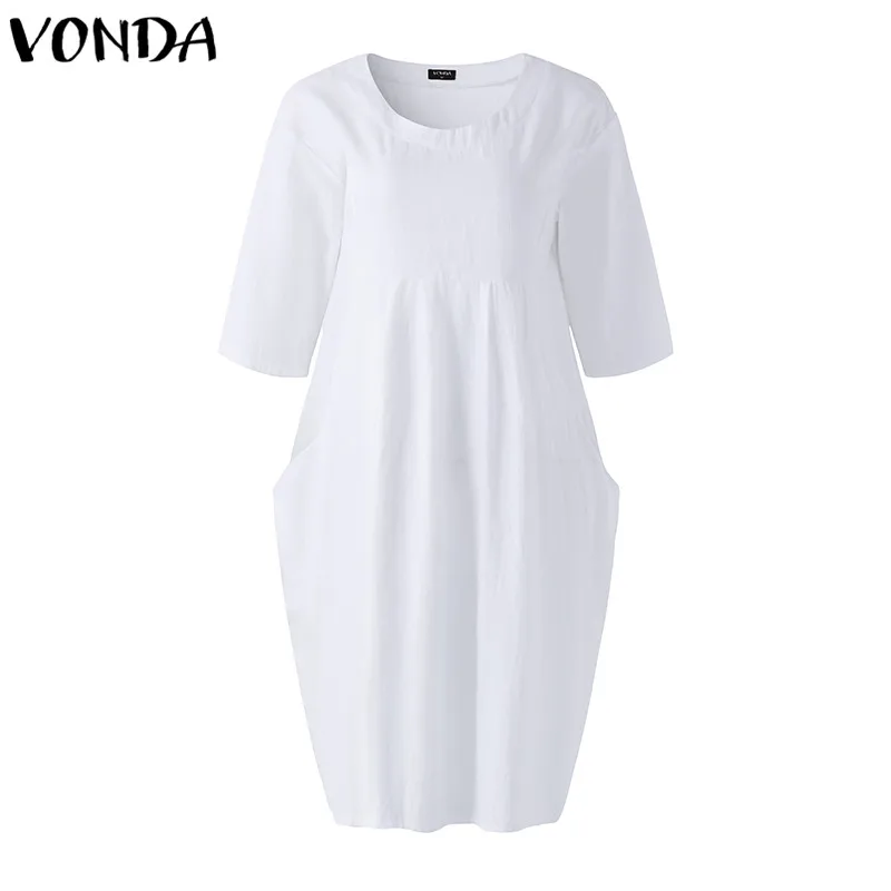 VONDA, Одежда для беременных,, летние блузки, рубашки для женщин, для беременных, хлопок, половина рукава, повседневные, свободные, одноцветные, блузки, топы размера плюс - Цвет: White