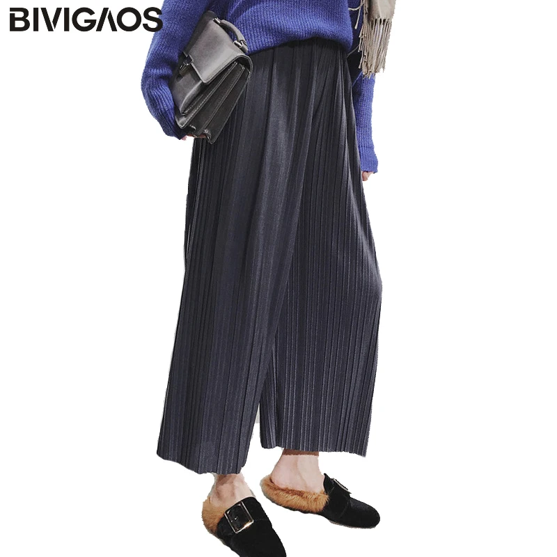 Retro Folk Style Women Chiffon Wide Leg Pants 2018 Summer