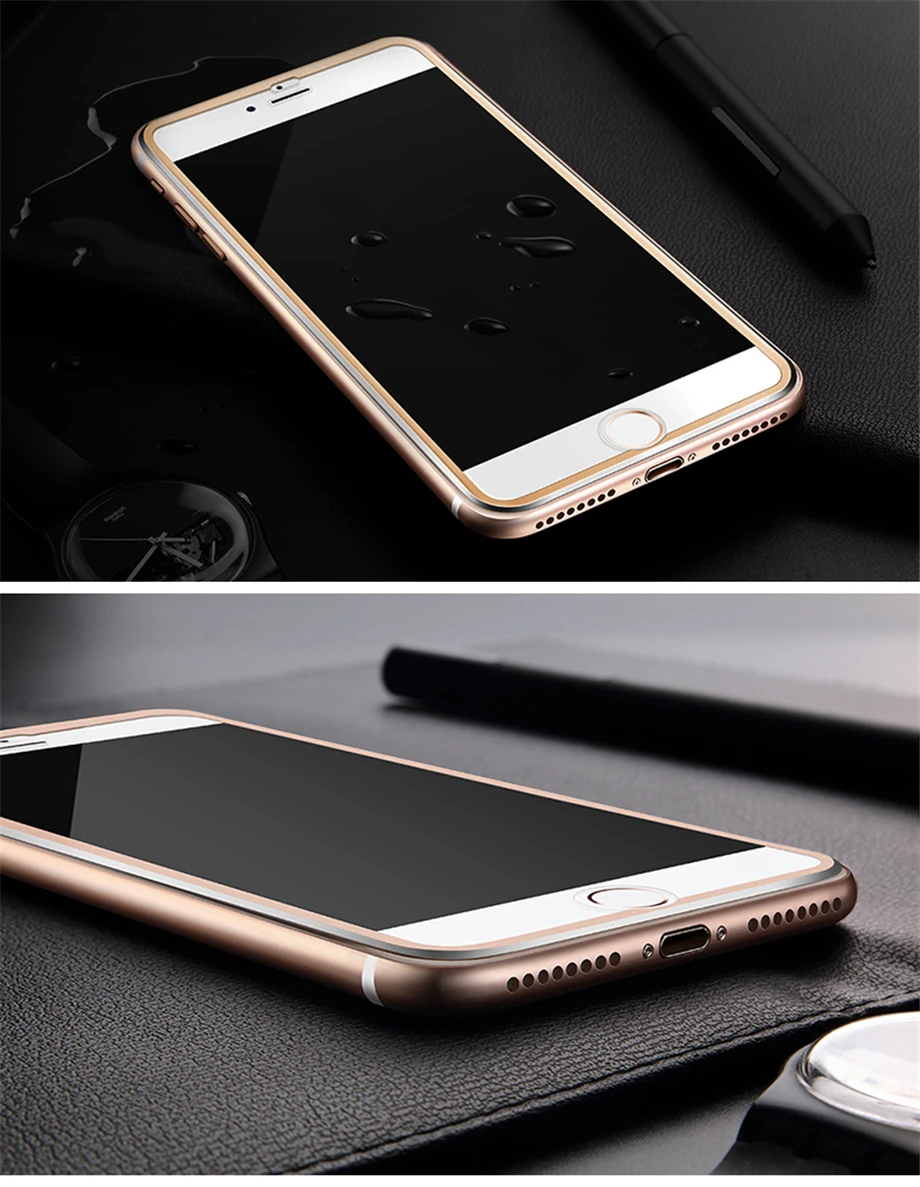 AUJ 6D закаленное стекло для iPhone 6 6s Plus полная защитная крышка для экрана для iPhone X 5 5S 7 8 Plus стеклянная пленка 9H с металлическим краем