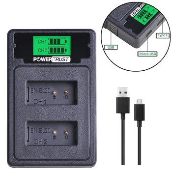 

Powertrust EN-EL20 EN EL20A LCD USB Dual Charger With USB Cable&Type C Port For Nikon Coolpix P1000 Nikon1 J1, J2, J3 Nikon1 AW1