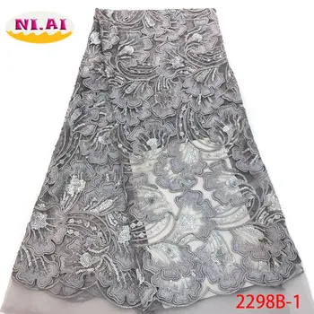 

2018 High Quality African Lace Fabric Gray French Net Embroidery Tulle Lace Fabric For Nigerian Wedding Party Dress XY2298B-1