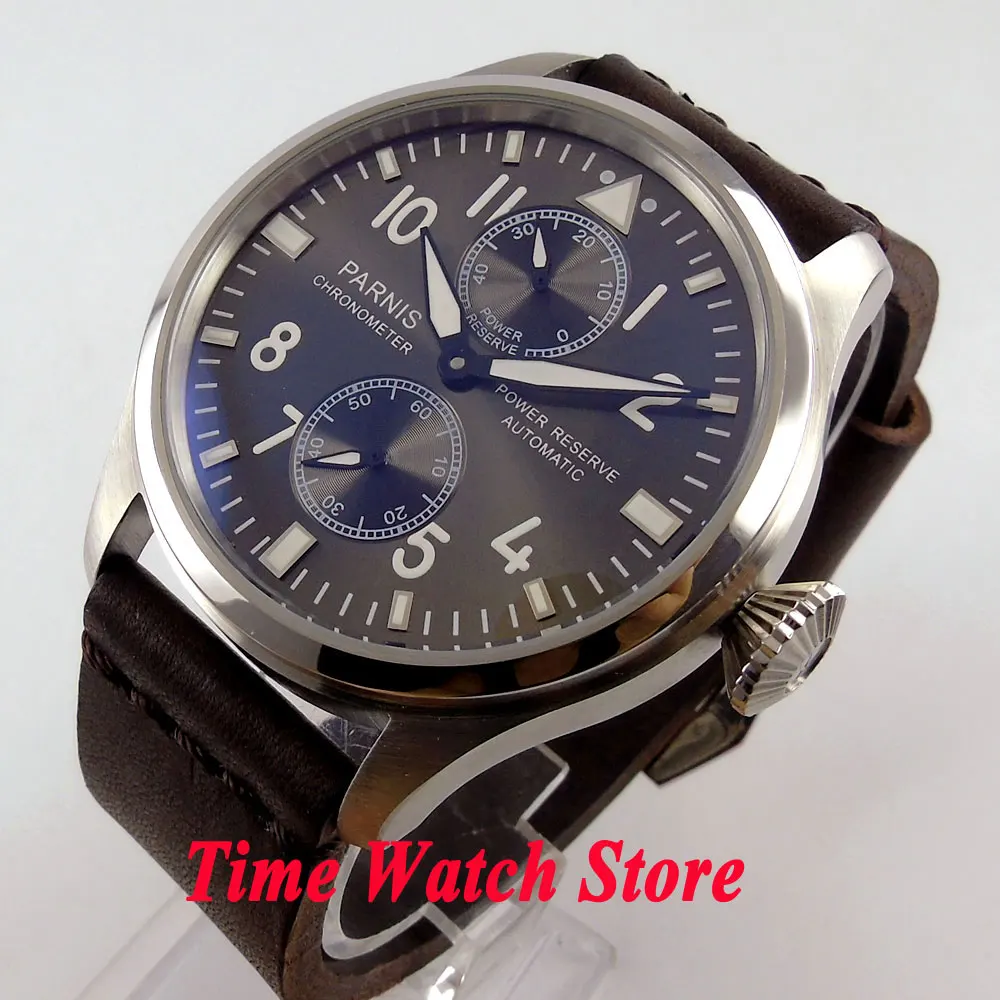 

Parnis 47mm black dial luminous power reserve indicator ST2542 Automatic Self-Wind movement Men's watch 273