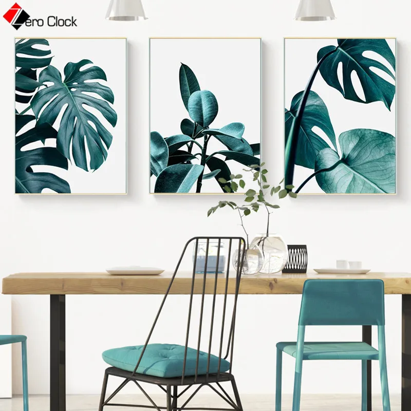 

Tropical Leaf Canvas Painting Monstera Plant Poster Ficus Botanical Print Sea Green Leaves Wall Art Decoration Pictures Unframed