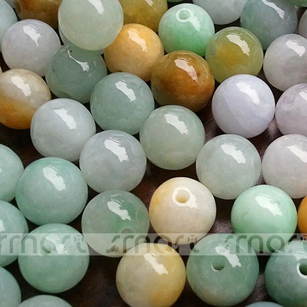 

2PC Three-Color Grade A Natural Burma Jade Gemstone Round Loose Beads 10mm