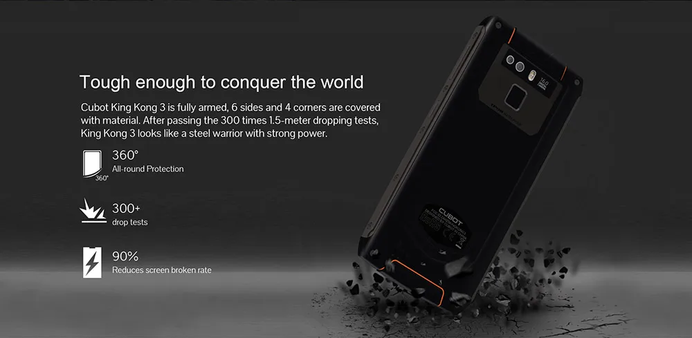 Cubot KingKong 3 Android 8,1 смартфон MTK6763T Восьмиядерный 5,5 дюймов 4 Гб 64 Гб 13 МП 6000 мАч IP68 водонепроницаемый мобильный телефон