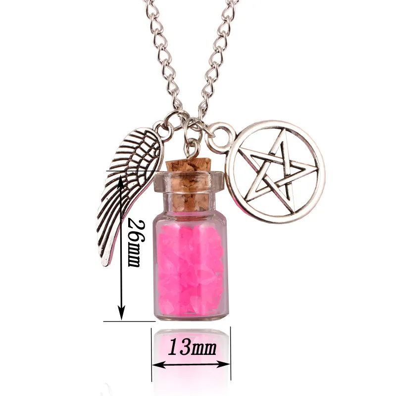 1 шт серебряное ожерелье с защитой от сверхъестественных воздействий, пентаграмма в виде крыла ангела с солевой бутылкой, подвеска на цепочке, ожерелье