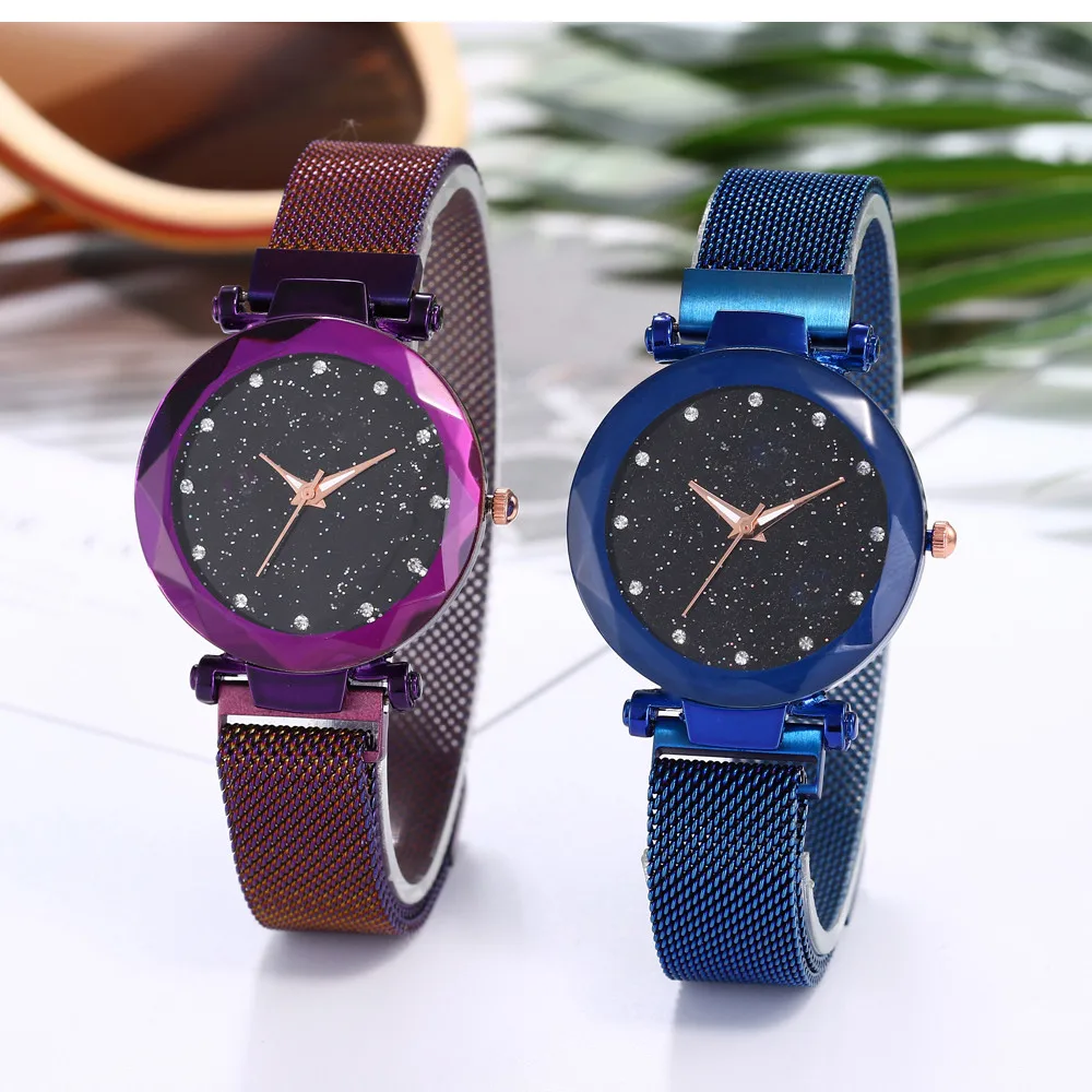 New Upgrade Women's Quartz Stainless Steel Band Mesh Magnet Buckle Starry Sky Analog Wrist Watch clock saat Gift Dropshipping