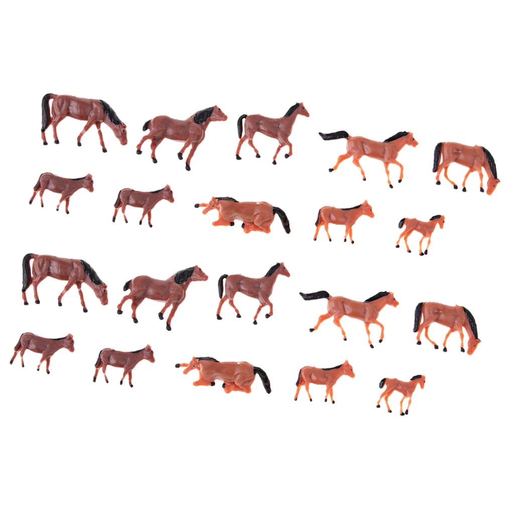 20Pcs 1/87 HO Scale Horses Model Painted Animal Figure for Miniature Models