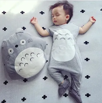 

Retail 2016 new baby rompers Summer baby cartoon totoro modelling conjoined harlan paragrap baby clothes 2pcs Contains the hat